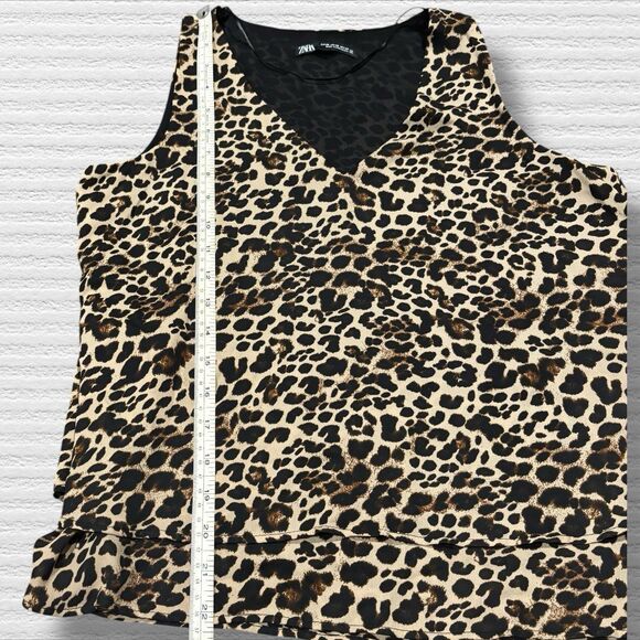 Zara Leopard Cheetah Animal Print Flowy Sleeveless V Neck Blouse Tank Top XS - Picture 2 of 6